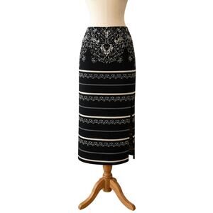 Free People Irreplaceable Knit Pencil Midi Skirt Black White M Folk, Indie, Boho